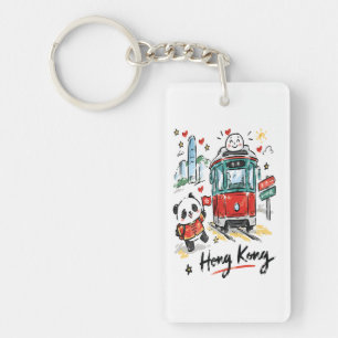 Süße Hongkonger Straßenbahn-Skizzenkunst Schlüsselanhänger