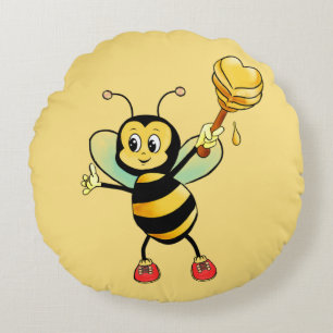 Süße Honig-Hummel mit Herz auf goldenem Beige Rundes Kissen