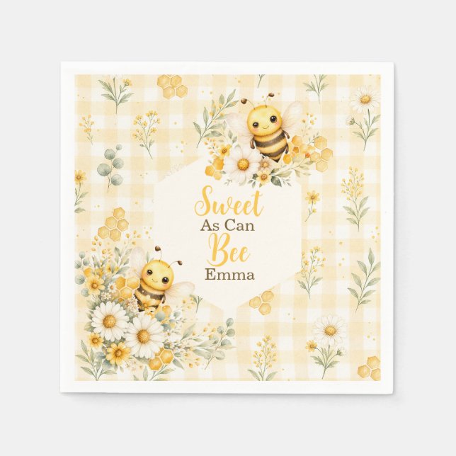 Süße Honigbiene Gänseblümchen Karo Serviette (Vorderseite)