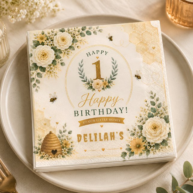 Süße Honigbiene Geburtstag Serviette (Von Creator hochgeladen)