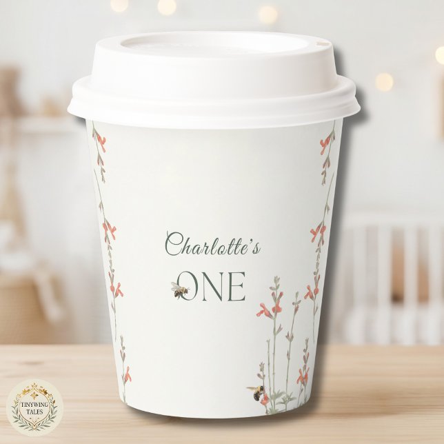 Süße Honigbiene Wildblumen Mädchen Erster Geburtst Pappbecher (Sweet Honeybee Wildflower Girls First Birthday Paper Cups)
