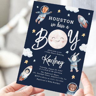 Süße 'Houston, wir haben einen Jungen' Weltraum-Ba Einladung