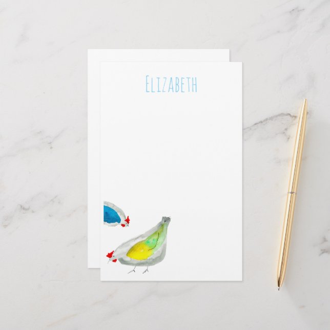 Süße Hühner Aquarell Briefpapier (Vorderseite/Rückseite Beispiel)