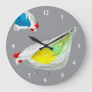 Süße Hühner Aquarell Große Wanduhr