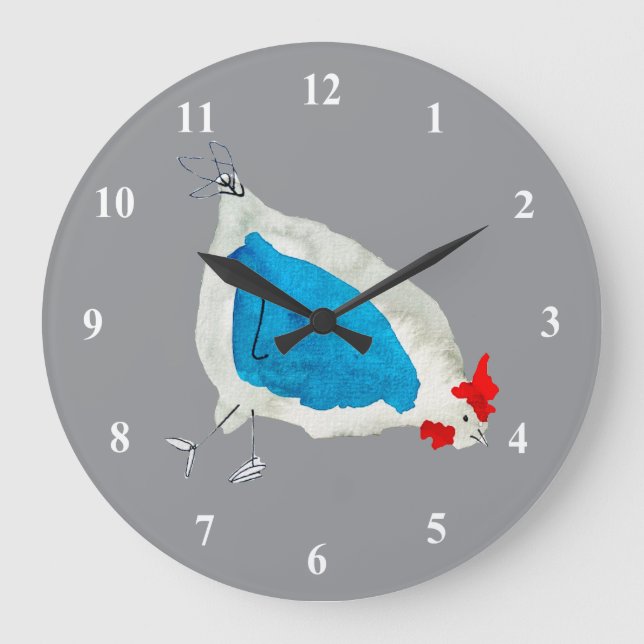 Süße Hühner Aquarell Große Wanduhr (Vorderseite)