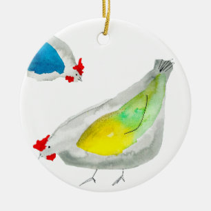 Süße Hühner Aquarell Keramik Ornament