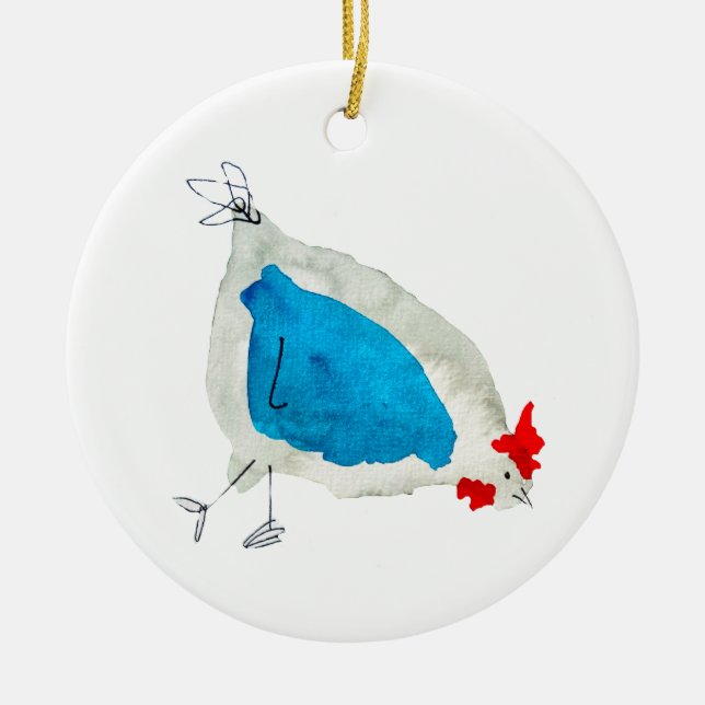 Süße Hühner Aquarell Keramik Ornament (Vorne)