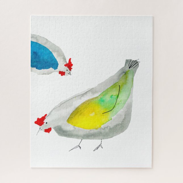 Süße Hühner Aquarell Puzzle (Vertikal)