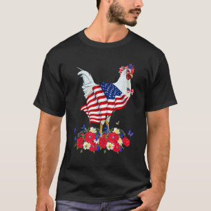 Süße Hühner-Fliege Amerikanische Flagge Blumen Glü T-Shirt