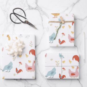 Süße Hühner Hennen und Babyküken Geschenkpapier Set