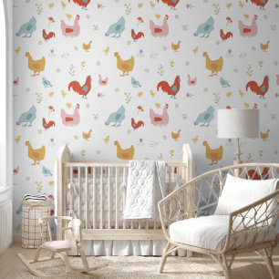 Süße Hühner Hennen und Babyküken Kinderzimmer Mädc Tapete