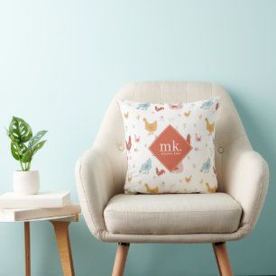 Süße Hühner Hennen und Babyküken Monogramm Kissen