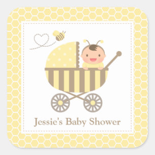Süße Hummel Kinderwagen Baby Shower Etiketten Quadratischer Aufkleber