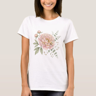 Süße Hummel & Rosa Pfingstrose Wasserfarbe Botanis T-Shirt
