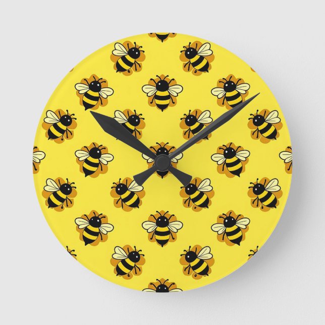 Süße Hummel-Sommer-Muster Runde Wanduhr (Vorderseite)