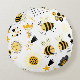 Süße Hummel und Regenbogen-Kinderzimmer  Rundes Kissen