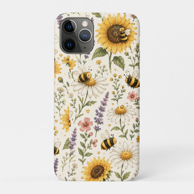 Süße Hummel- und Wildblumenmuster Case-Mate iPhone Hülle (Rückseite)