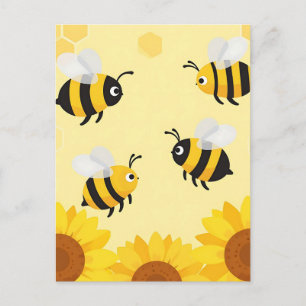 Süße Hummeln Sonnenblumen Wabenmuster Postkarte