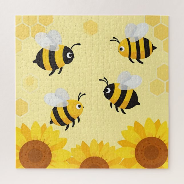 Süße Hummeln Sonnenblumen Wabenmuster Puzzle (Vertikal)