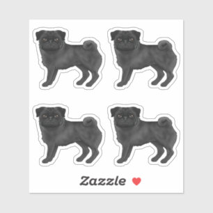 Süße Hund-Illustrationen der Mops-Rasse mit schwar Aufkleber