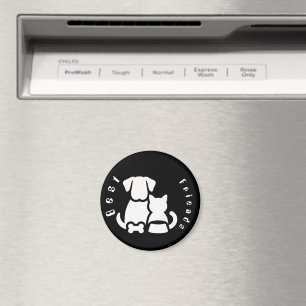 Süße Hund- und Katze-Beste-Freunde-Silhouette-Rund Magnet
