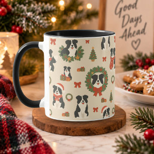 Süße Hunde Border Collie Weihnachtsmuster Urlaub Tasse
