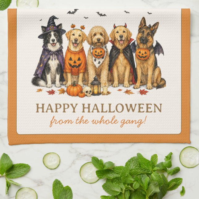 Süße Hunde in Kostümen Halloween Geschirrtuch (Gefaltet)