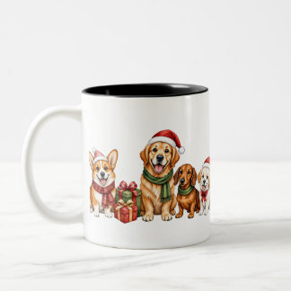 Süße Hunde mit Weihnachtsmannmützen Weihnachtsdesi Zweifarbige Tasse