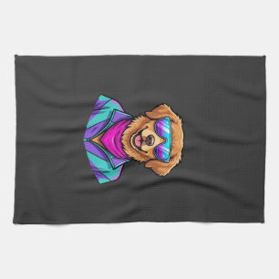 Süße Hunde-Sonnenbrille Retro-Neon-Kunst_1 Geschirrtuch