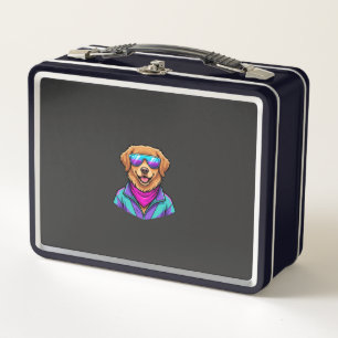 Süße Hunde-Sonnenbrille Retro-Neon-Kunst_1 Metall Brotdose