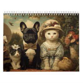 Süße Hunde und Katzen Blumengarten-Wand Kalender