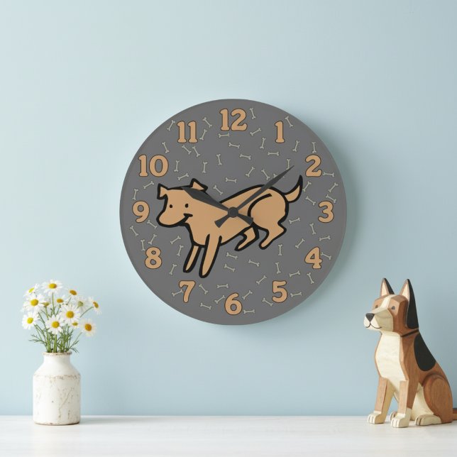 Süße Hunde-Wanduhr mit großen 12-Stunden-Ziffern Große Wanduhr (Cute and whimsical playful dog wall clock for a dog lover's home.)