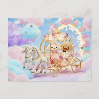 Süße Hundehochzeit Märchenkarosse Postkarte