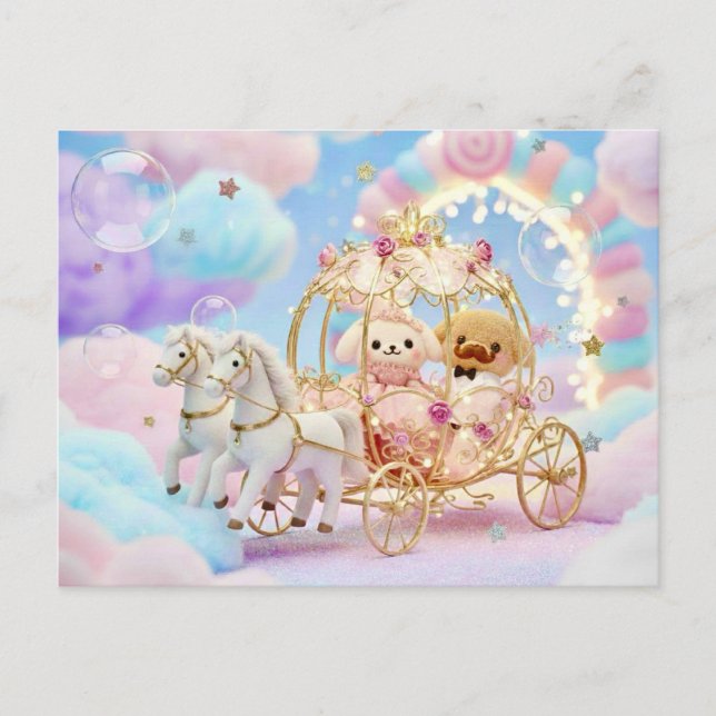 Süße Hundehochzeit Märchenkarosse Postkarte (Vorderseite)