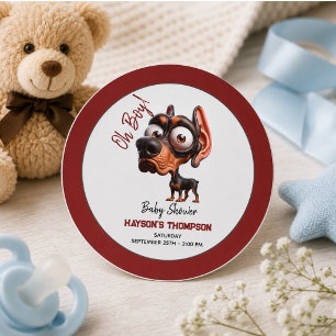 Süße Hundekarikaturen-Baby-Party für Jungen Runder Aufkleber