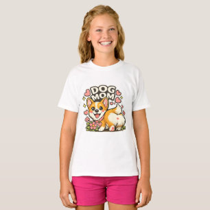 Süße Hundemama Corgi Aufkleber Kawaii Blume, Herz  T-Shirt