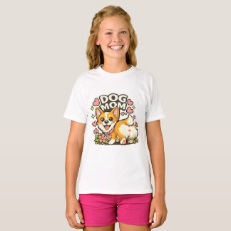 Süße Hundemama Corgi Aufkleber Kawaii Blume, Herz T-Shirt