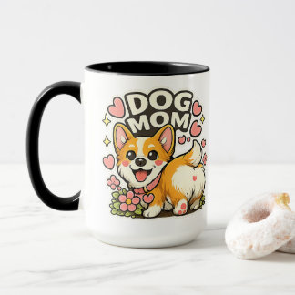 Süße Hundemama Corgi Aufkleber Kawaii Blume, Herz Tasse