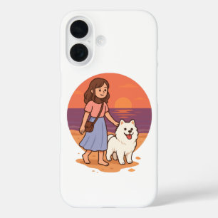 Süße Hundemutter führt flauschigen Welpen am Sonne iPhone 16 Hülle