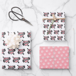 Süße Hundemutter-Herz-Tätowierung mit Pfotenabdruc Geschenkpapier Set