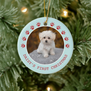 Süße Hundepfotenabdrücke-Fotorahmen Weihnachten Keramik Ornament