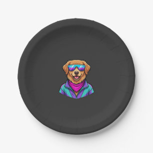 Süße Hundesonnelbrille Retro-Neon-Kunst_1 Pappteller