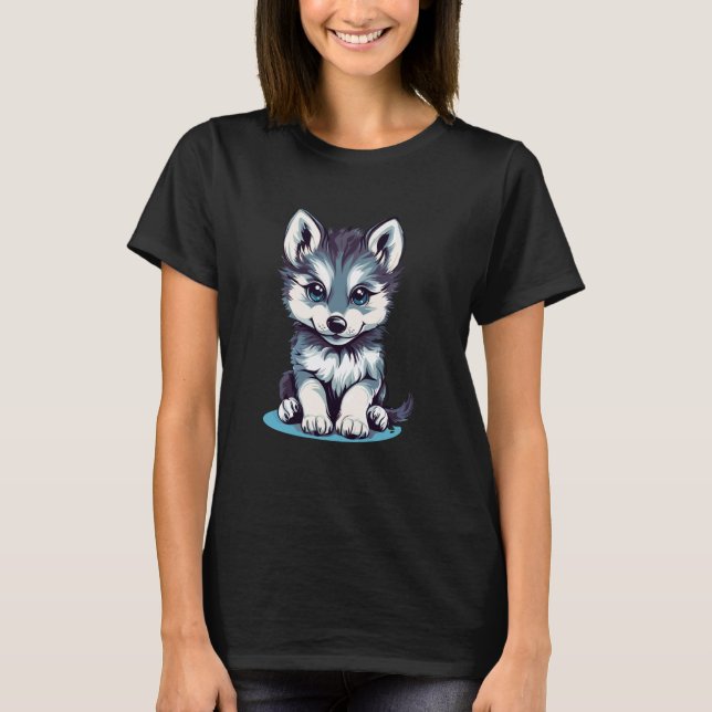 Süße Husky-Welpen-Illustrationsdesign T-Shirt (Vorderseite)