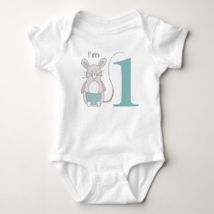 Süße "Ich bin 1" Lustige Maus Blau Baby Strampler