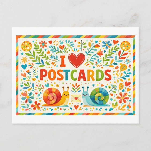 Süße "Ich liebe Postkarten" Postkarte (Vorderseite)