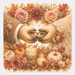 Süße Igel-Hochzeitsringe Herbst-Paar Quadratischer Aufkleber