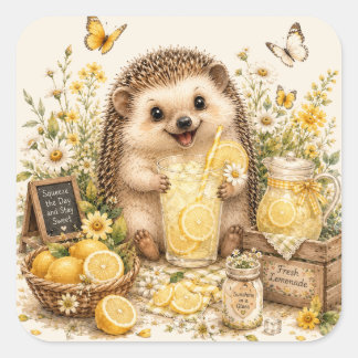 Süße Igel-Limonade-Wasserfarben-Kunst Quadratischer Aufkleber
