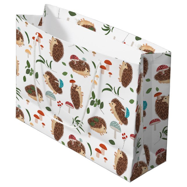 Süße Igelpilze Waldtier Große Geschenktüte (Vorderseite Schrägansicht)