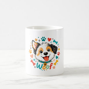 Süße Illustration des Gesichts eines Welpen mit 'W Kaffeetasse