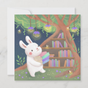 Süße Illustration einer buchverliebten Hasen Einladung
